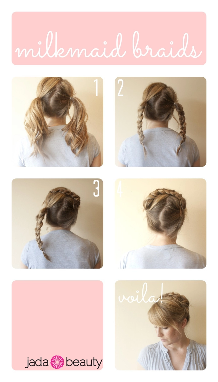 Office-ready milkmaid braid for casual Friday A polished milkmaid braid variation suitable for business casual Friday at the office