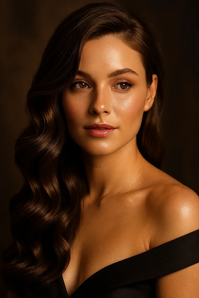 Elegant side swept professional waves styled for an evening corporate gala
