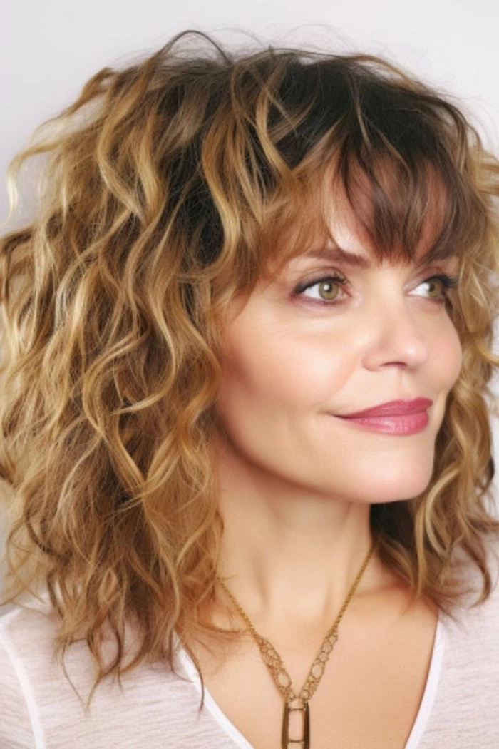 Modern shag hairstyle for creative professionals over forty in a workplace setting