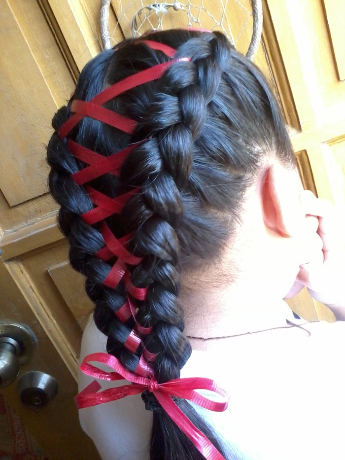 Professional braid with ribbon weaving detail for a work hairstyle