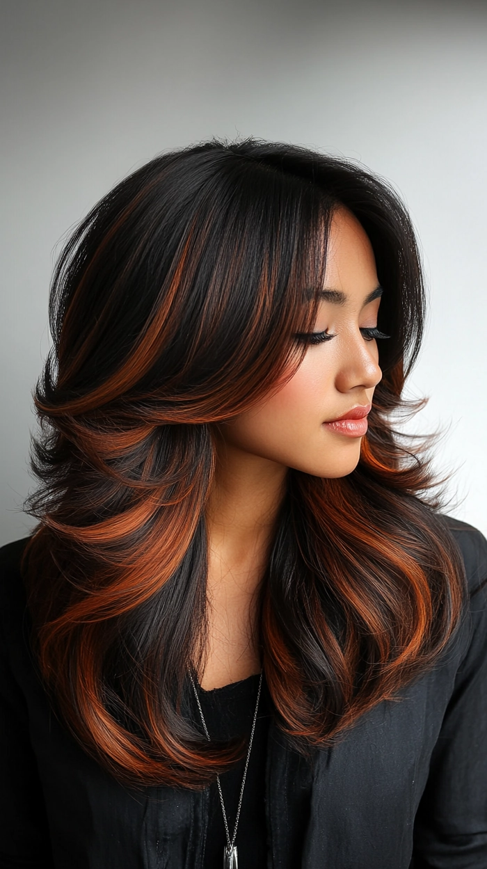 Face framing office layers hairstyle for round face shapes, side view