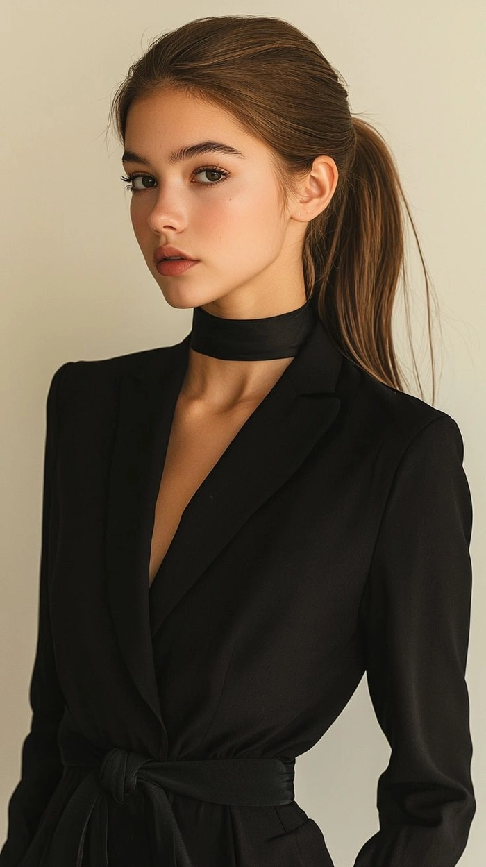 A knotted low ponytail for a minimalist office look, showcasing neat elegance