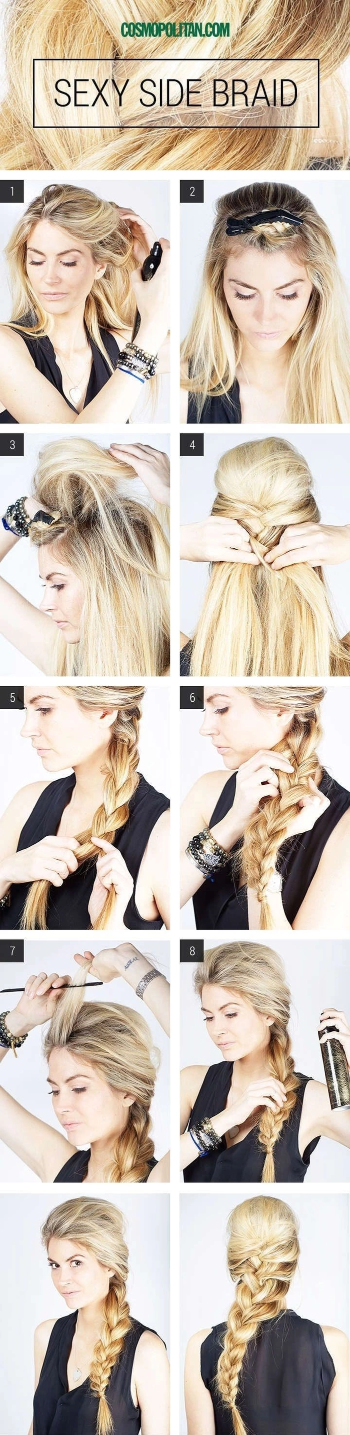 Long braided style keeping hair off the neck in a warm office setting