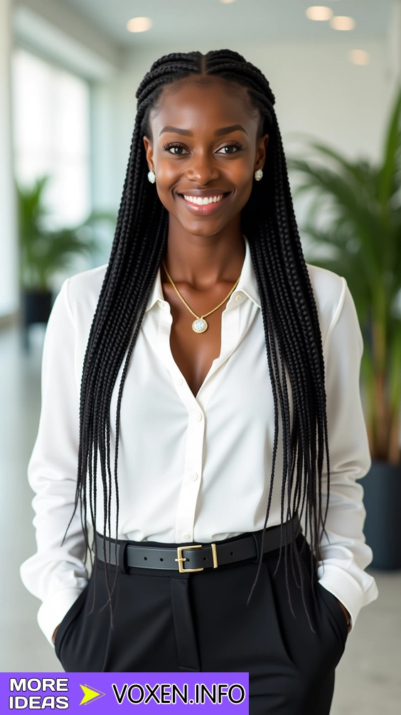 Long braided updo keeping hair off the neck for a cool office look