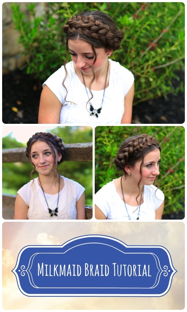 Business casual milkmaid braid adaptation with subtle twists Milkmaid braid styled neatly for business casual Friday office wear