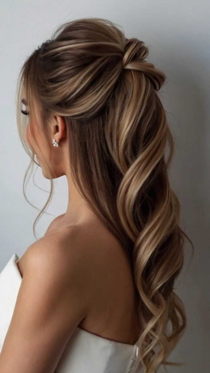 Woman with a minimalist half up half down hairstyle suitable for a professional work setting
