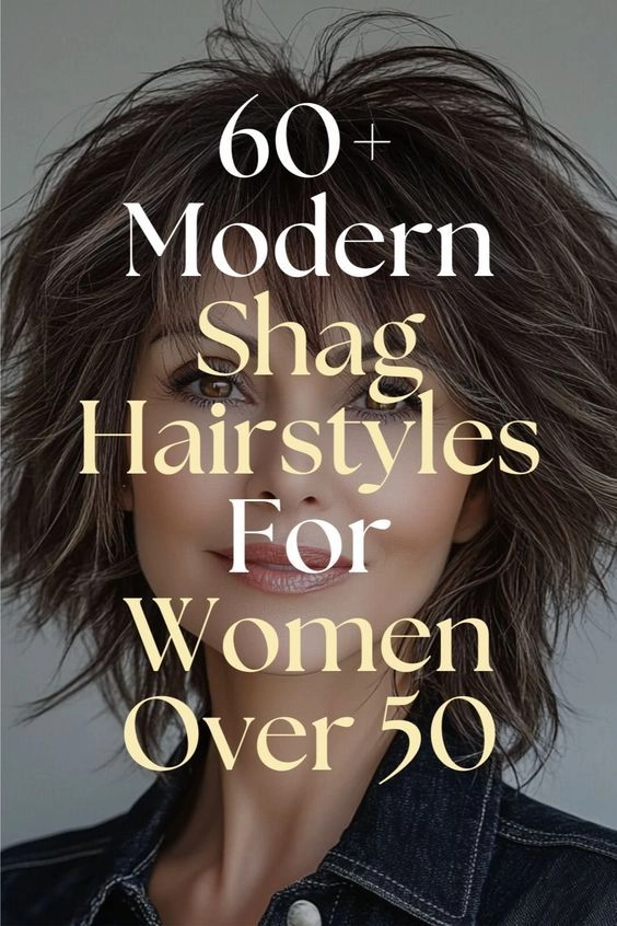 Creative professional over forty with a modern shag hairstyle, styled for the workplace