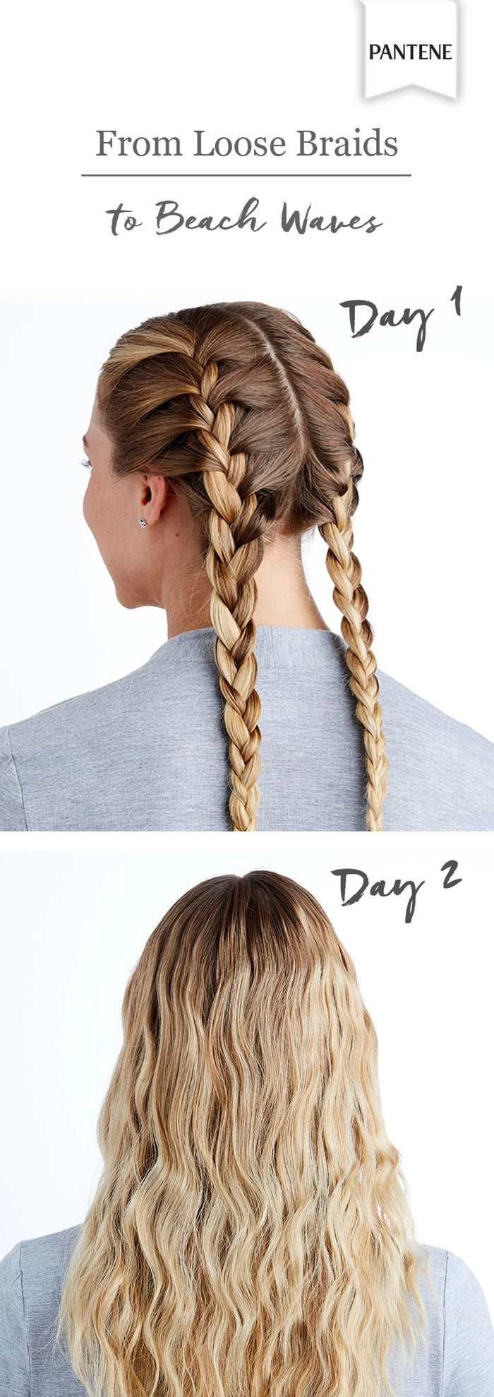 Women's overnight braiding technique for sleek morning waves suitable for office