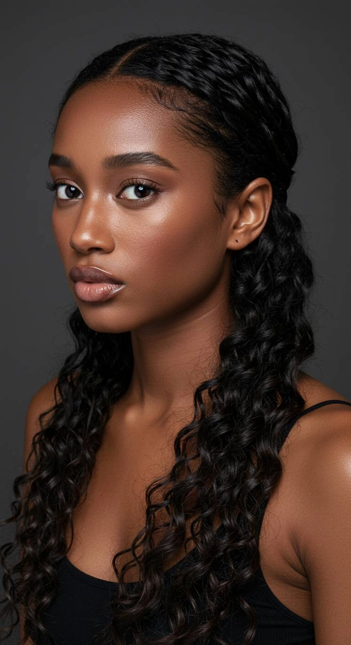 Woman with polished morning waves achieved through overnight braiding methods, ideal for a professional work hairstyle