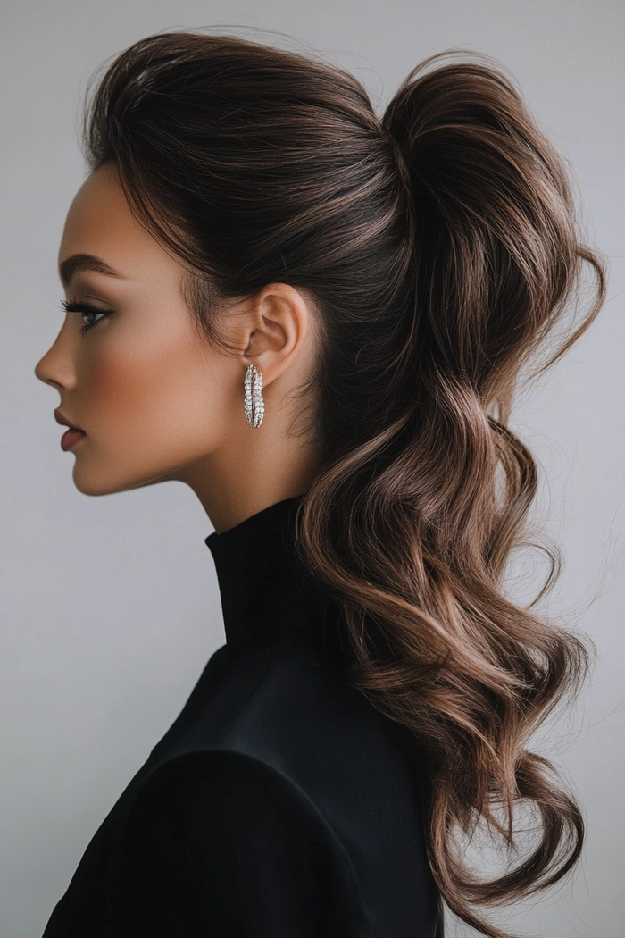Female model with a sleek, polished ponytail hairstyle suitable for professional client meetings