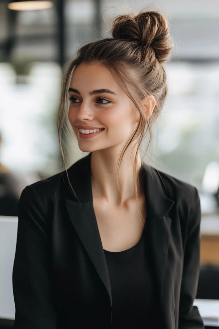 Long hairstyle ideas for the workplace - elegant and office-appropriate Sleek professional office hairstyle for long hair, perfect for a polished work look