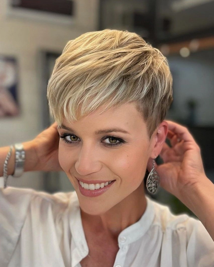 Elegant work pixie cut with defined edges and refined texture Professional short pixie cut styled for a polished work look