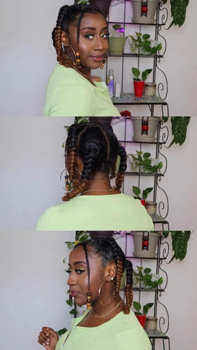 Protective work hairstyle for coily natural hair with a sleek twisted updo Woman with coily natural hair styled in a protective low bun for the office