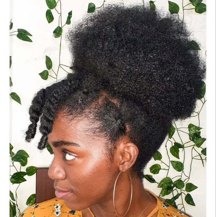 Protective work style for coily natural hair with neat twist-out Professional protective hairstyle for coily natural hair at work