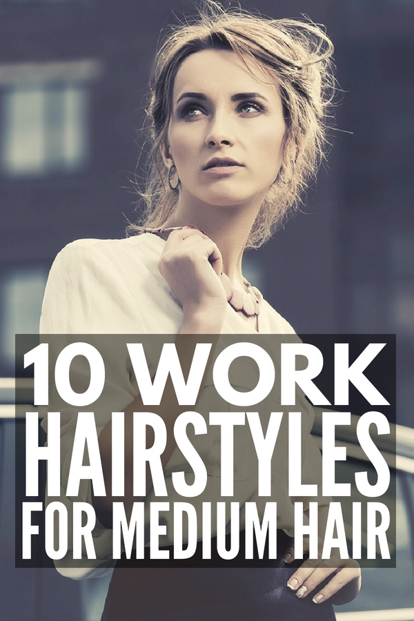A quick office updo for shoulder-length hair, styled neatly for a professional look