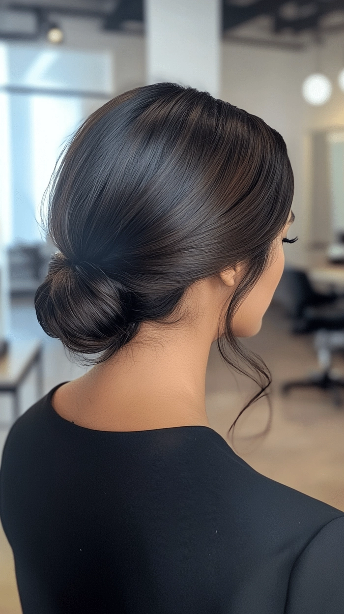 Quick office updo for shoulder length hair, side view