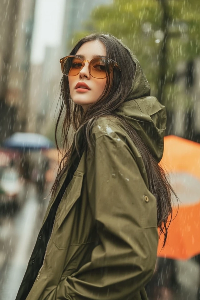 Rain-proof sleek bun hairstyle for spring commutes