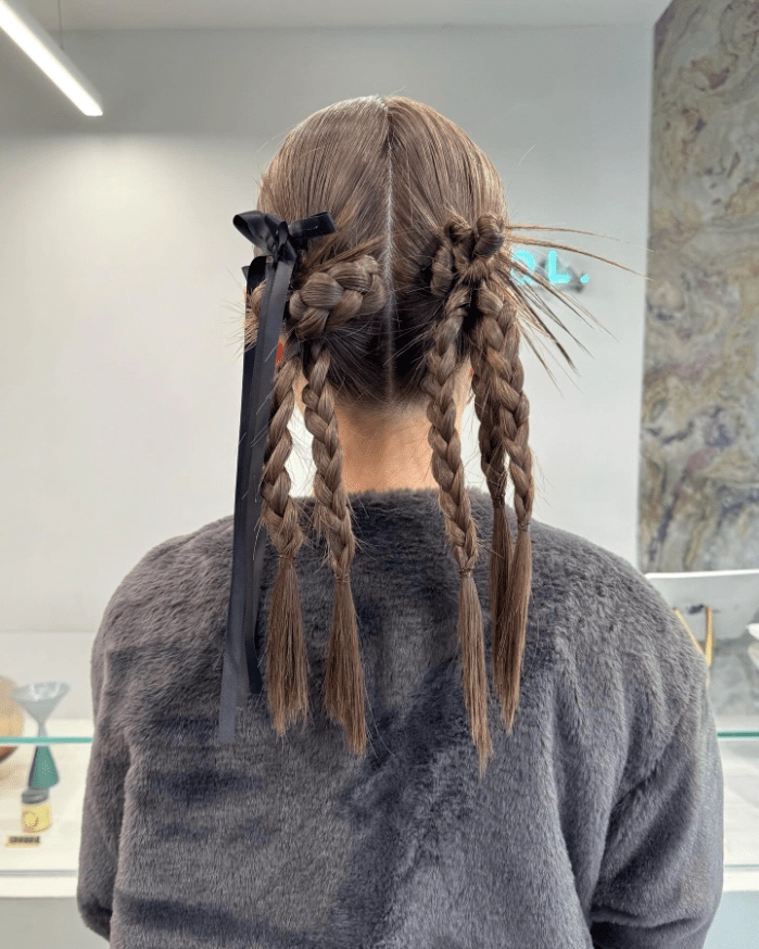 Professional braid with ribbon weave for work hairstyle