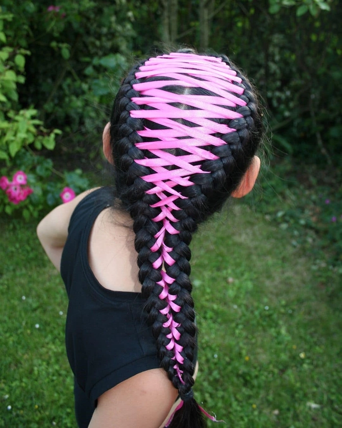 Professional braid with ribbon weaving technique for work hairstyle