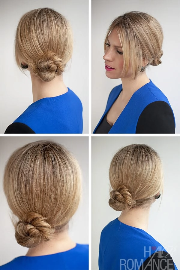 Classy rope twist bun hairstyle perfect for an elegant corporate dinner event