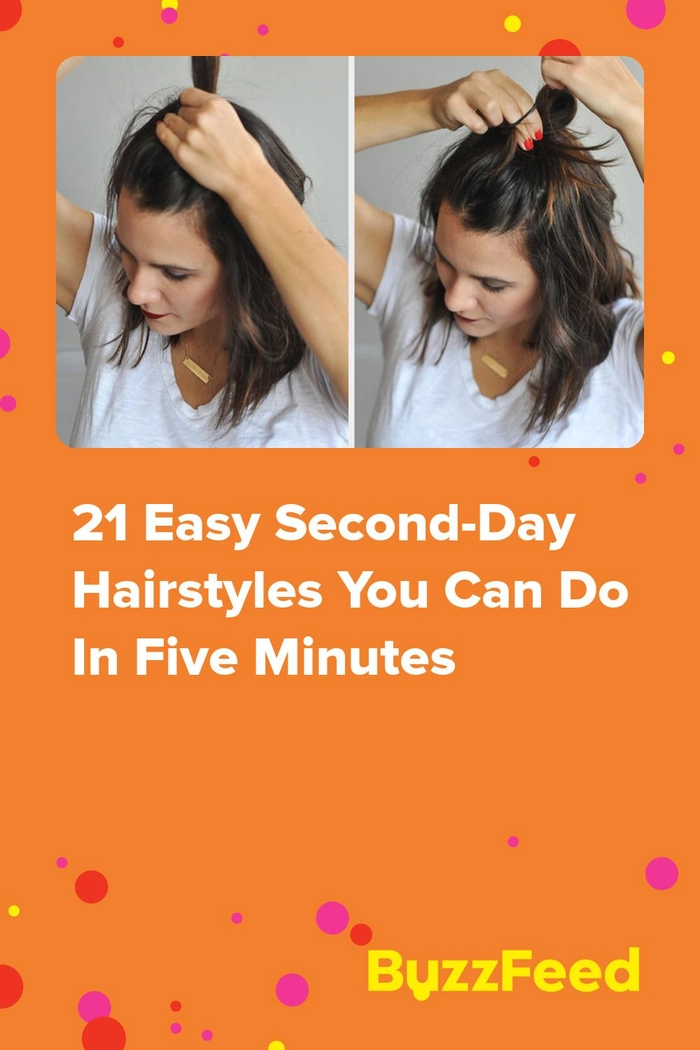 Woman with second day hair styled in a sleek low ponytail at the office