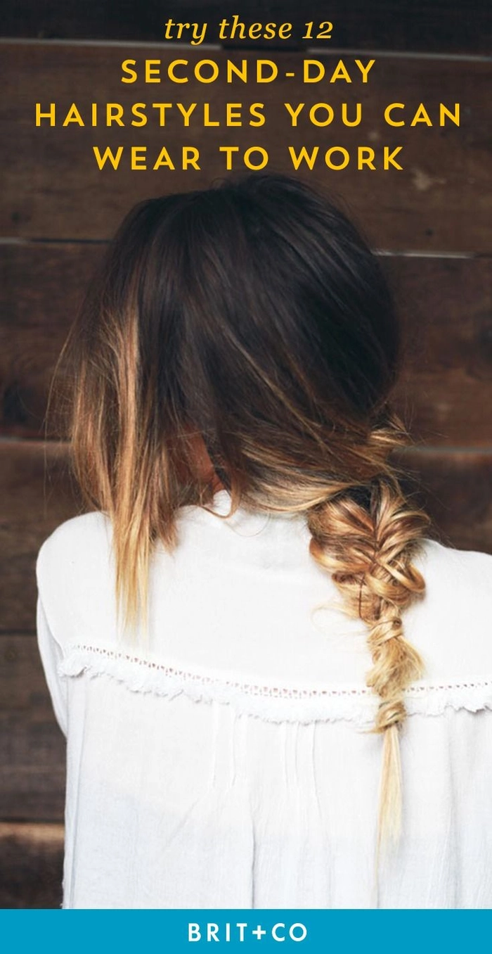 Professional second day hair refresh with a sleek low ponytail for the office