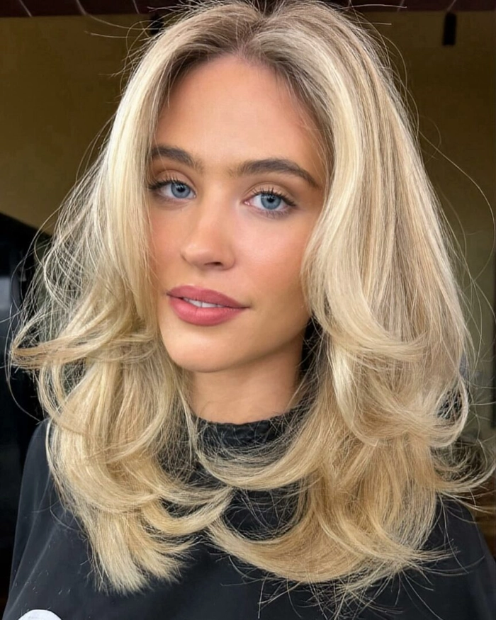 Professional sleek blowout on curly hair for office look