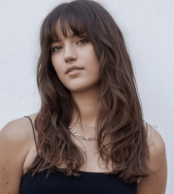 Professional hairstyle with soft bangs for square face shapes in a corporate setting