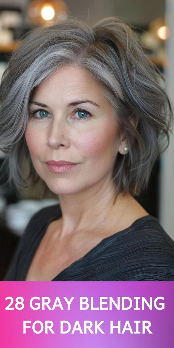 An older executive with a sophisticated gray hair blending hairstyle, styled neatly for a professional look