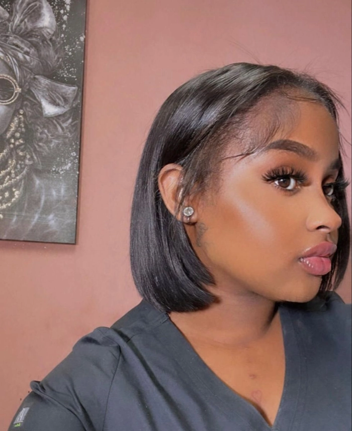 Straightened Bob Maintenance Tips for Nine to Five Office Hours Woman with sleek straightened bob hairstyle, easy to maintain during a standard workday