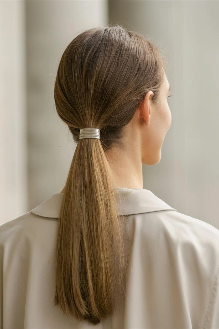 Subtle hair jewelry integrated into a sleek low bun for a conservative office hairstyle