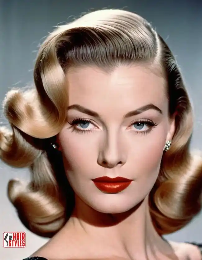 Elegant victory rolls hairstyle suitable for a retro themed workplace event