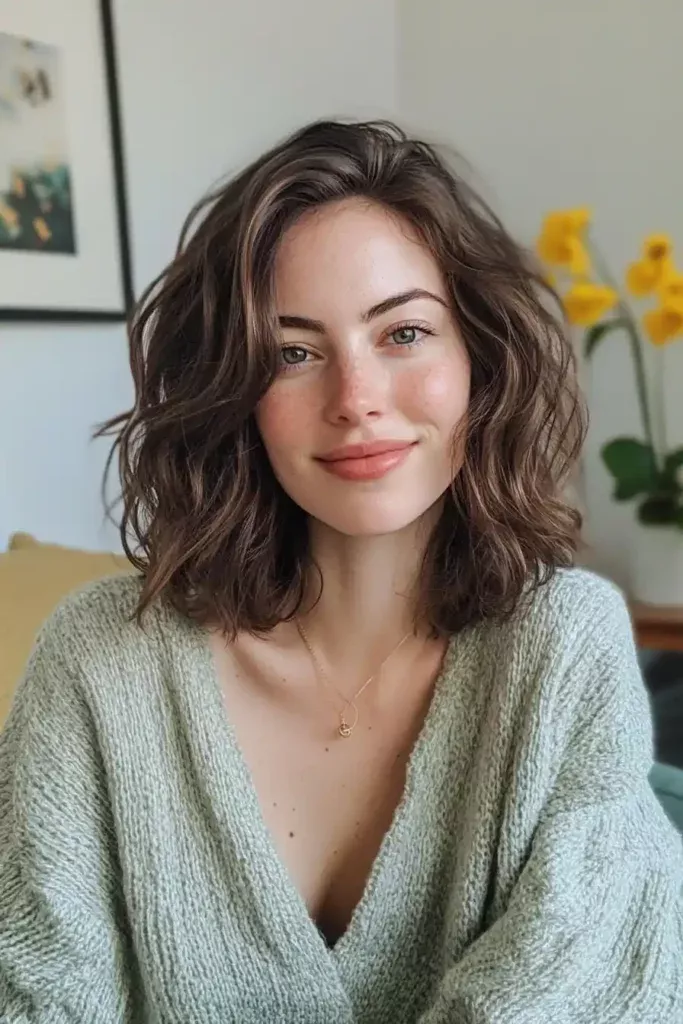 Professional with wavy hair secured in a twisted bun at a computer desk