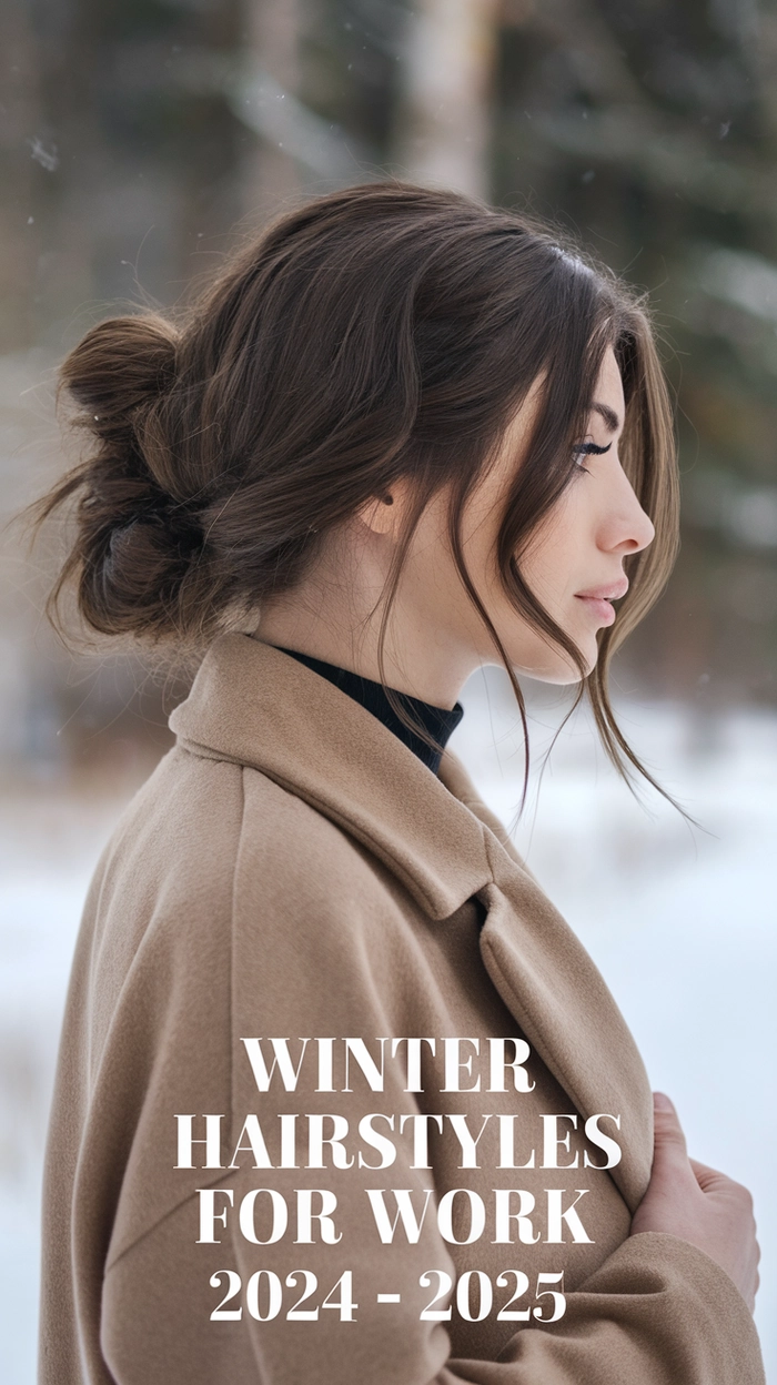 Winter hat hair recovery tips for work Professional woman fixing her hair after removing a winter hat, showcasing a neat recovery style at a desk