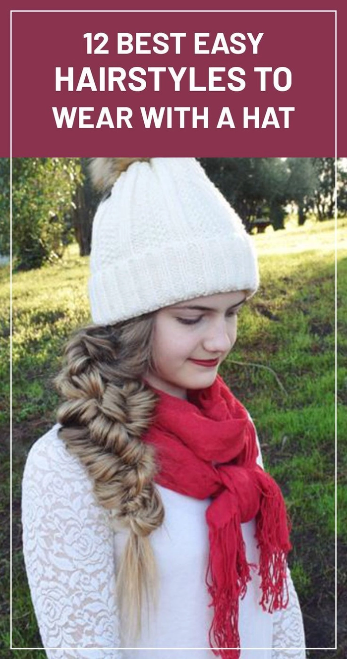 Winter hat hair recovery styles for the professional workplace Woman smoothing her winter hat hair in a workplace setting, with sleek recovery style